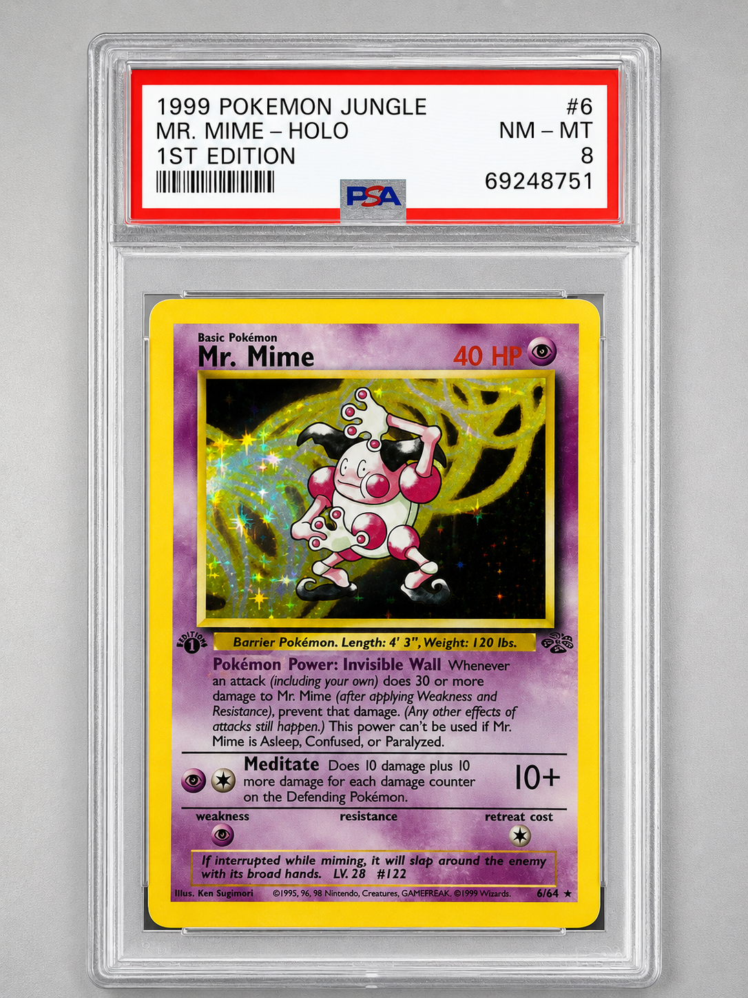 1999 Pokemon Jungle Mr. Mime #6/64 Holo 1st Edition PSA 8 NM-MT graded slab