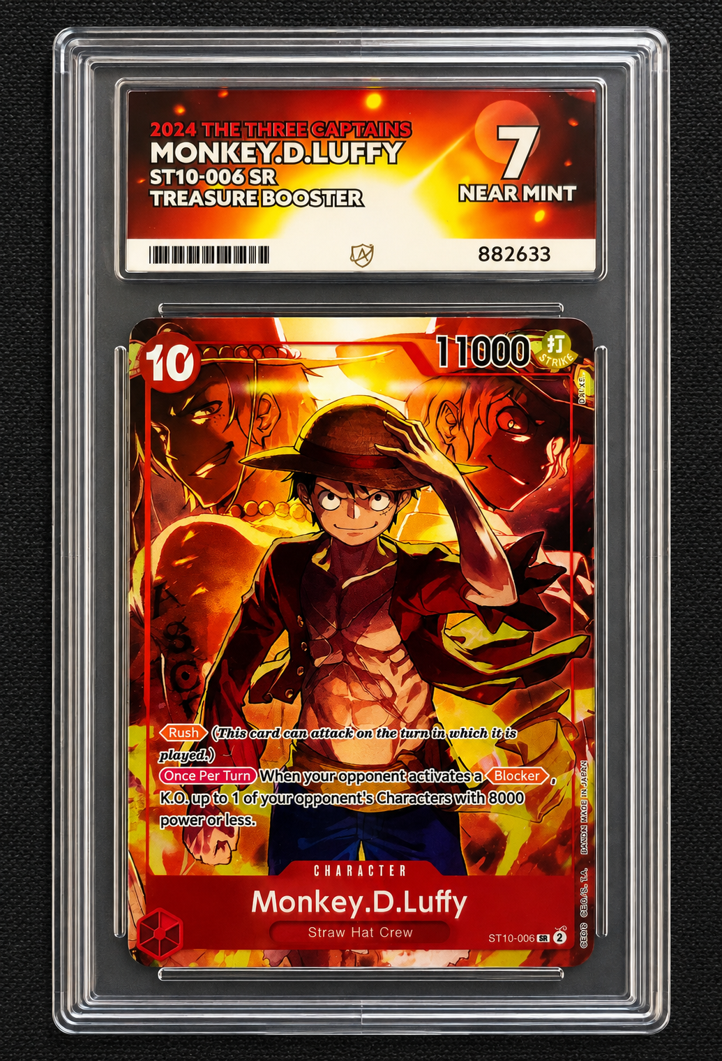 One Piece Card Game ST10-006 Monkey.D.Luffy SR, The Three Captains, ACE 7 Near Mint graded slab, cert 882633