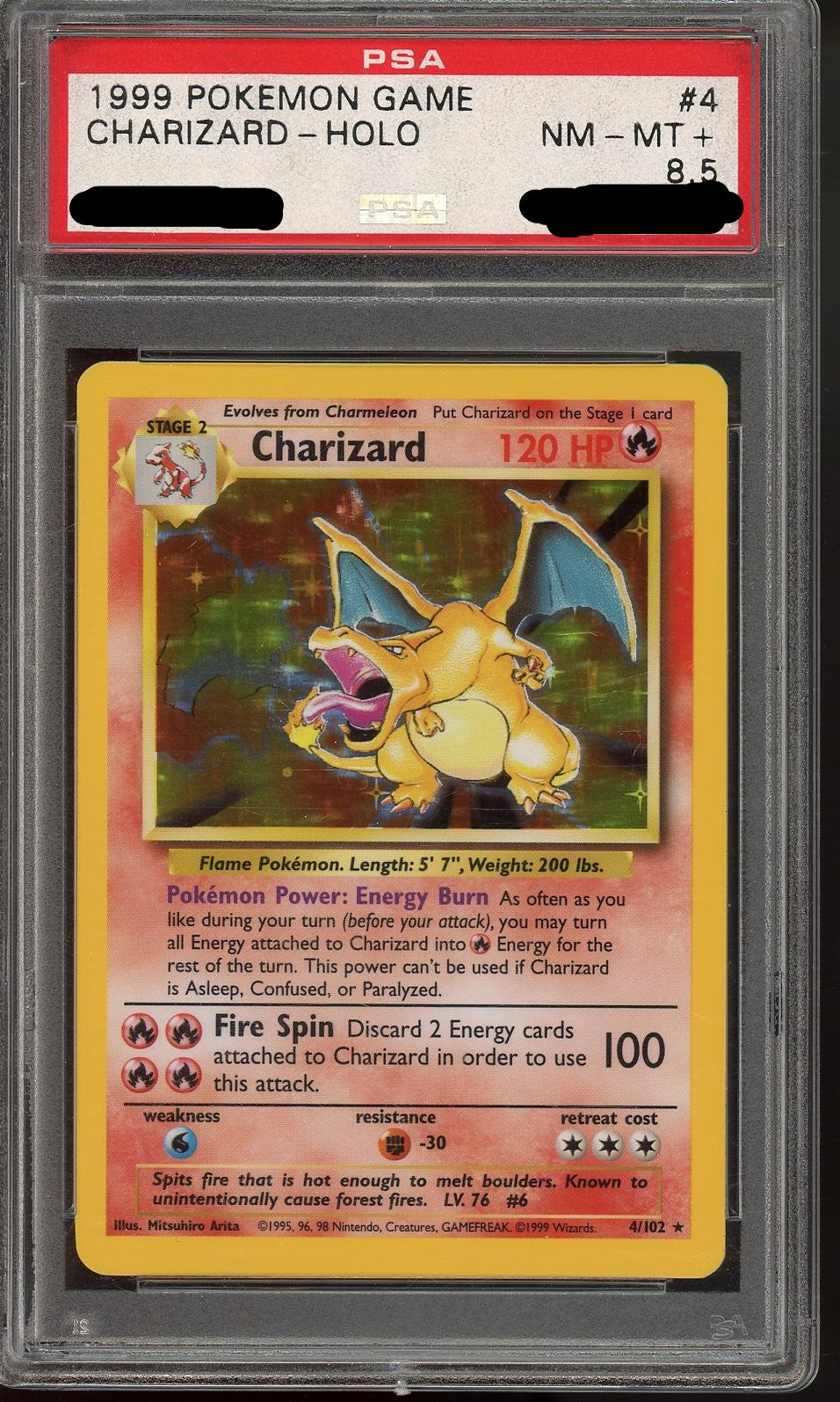1999 Pokemon Game Charizard #4 Holo PSA 8.5 NM-MT+ graded slab